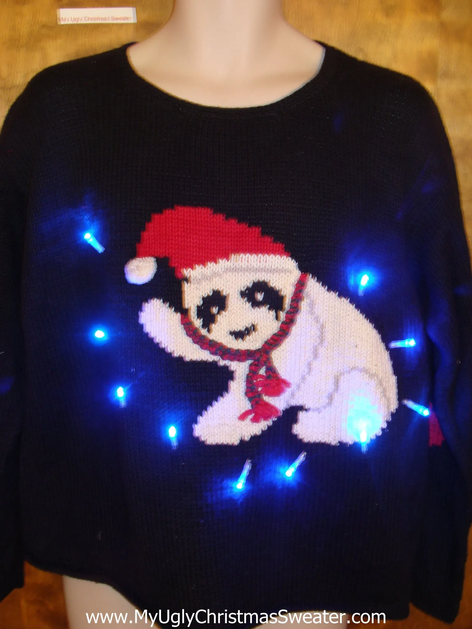 Bandit Panda Bear Tacky Xmas Sweater with Lights