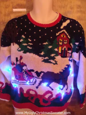 Best 80s Horse and Sleigh Cute Christmas Sweater with Lights