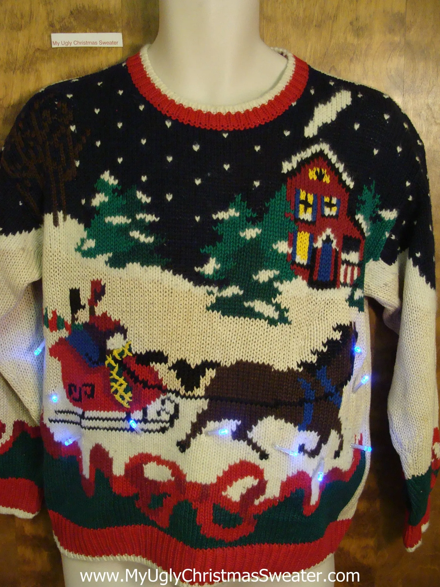 Best 80s Horse and Sleigh Cute Christmas Sweater with Lights