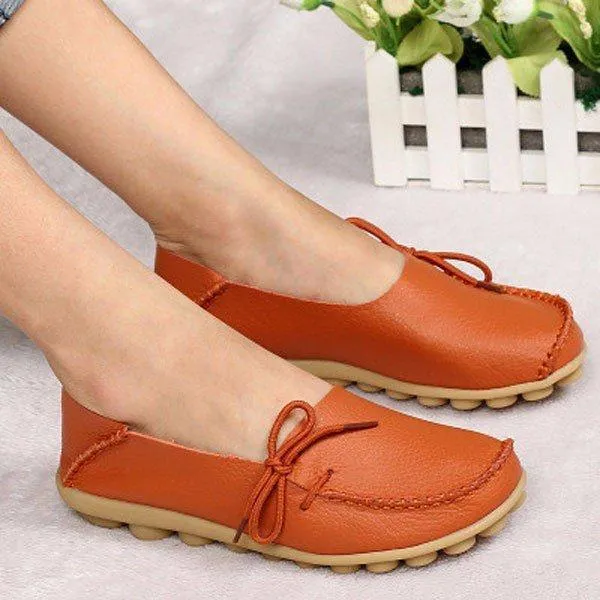 Big Size Pure Color Slip On Lace Up Soft Sole Comfortable Flat Loafers