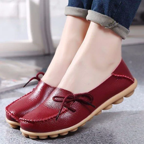 Big Size Pure Color Slip On Lace Up Soft Sole Comfortable Flat Loafers