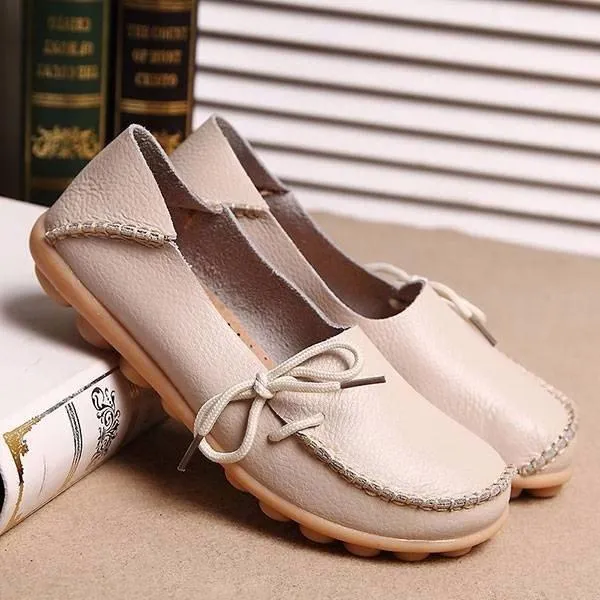 Big Size Pure Color Slip On Lace Up Soft Sole Comfortable Flat Loafers