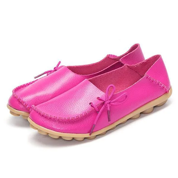 Big Size Pure Color Slip On Lace Up Soft Sole Comfortable Flat Loafers