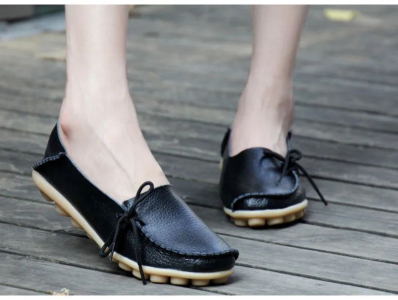 Big Size Pure Color Slip On Lace Up Soft Sole Comfortable Flat Loafers