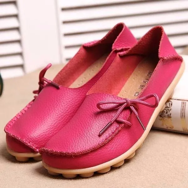 Big Size Pure Color Slip On Lace Up Soft Sole Comfortable Flat Loafers