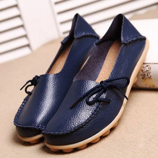 Big Size Pure Color Slip On Lace Up Soft Sole Comfortable Flat Loafers