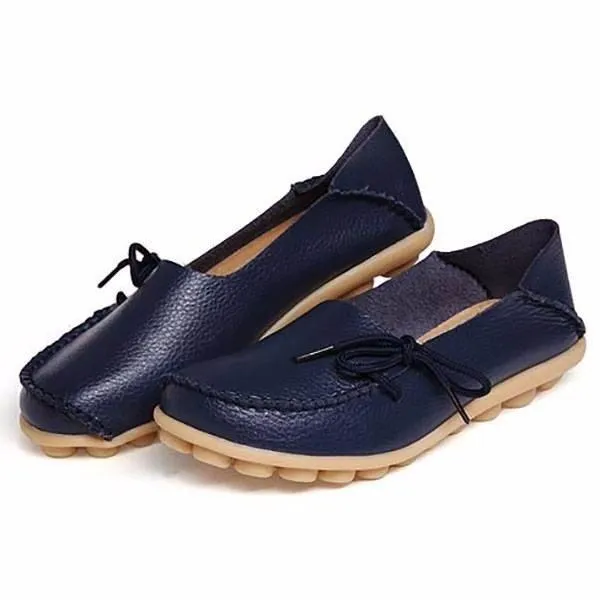 Big Size Pure Color Slip On Lace Up Soft Sole Comfortable Flat Loafers