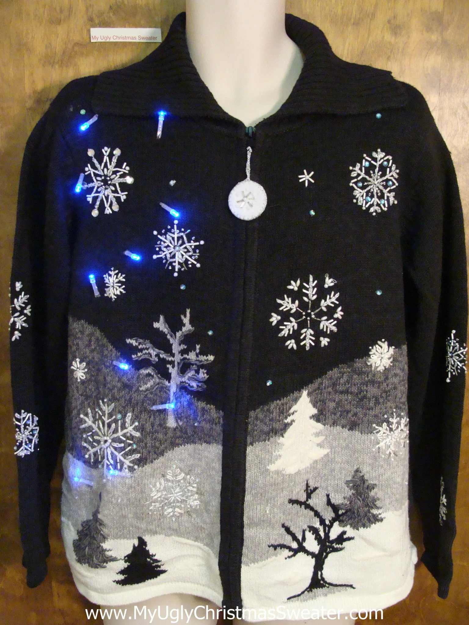 Black and White Winter Light Up Ugly Xmas Sweater