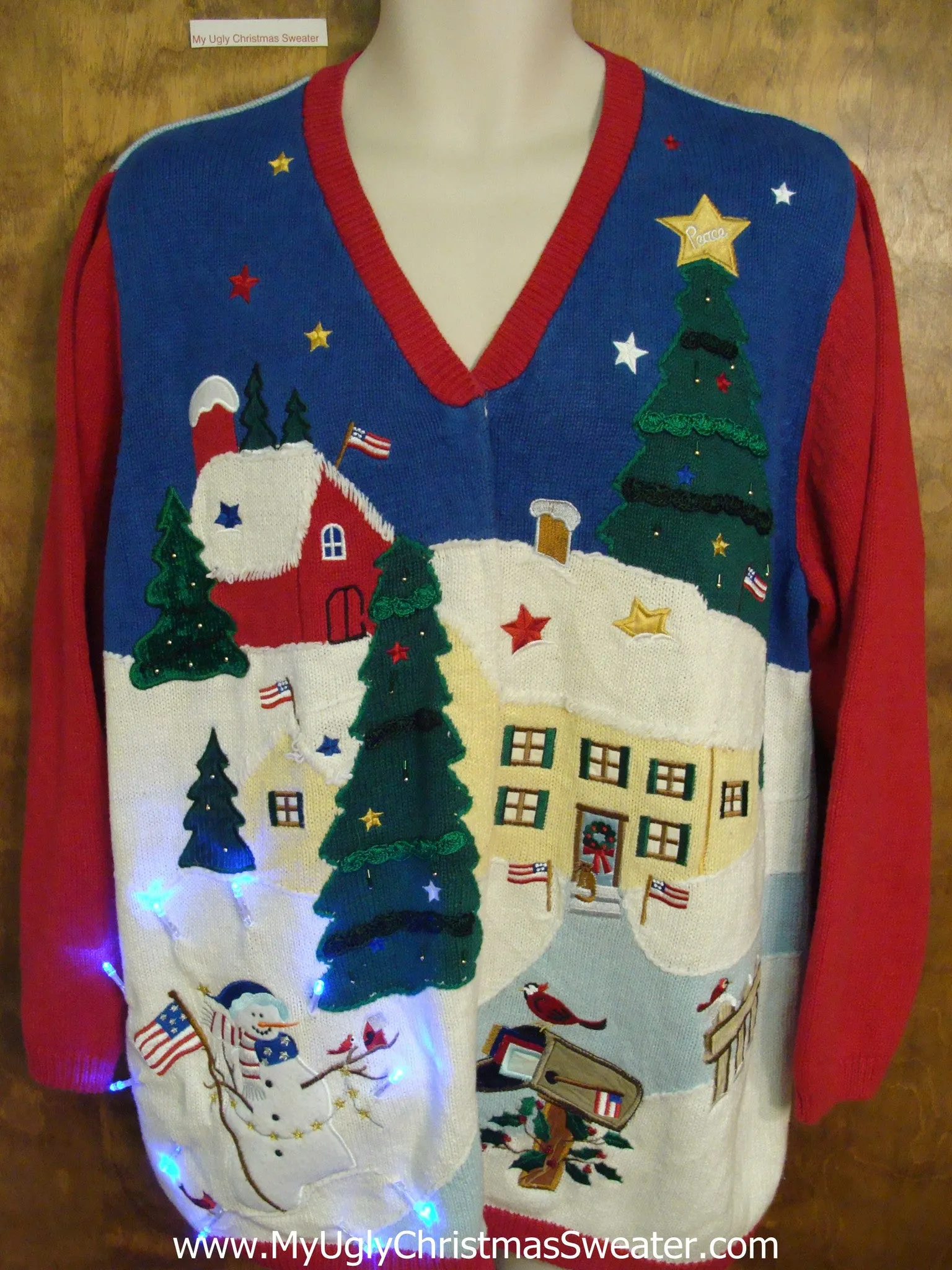 Blue 2sided Patriotic Angel Tacky Xmas Sweater with Lights