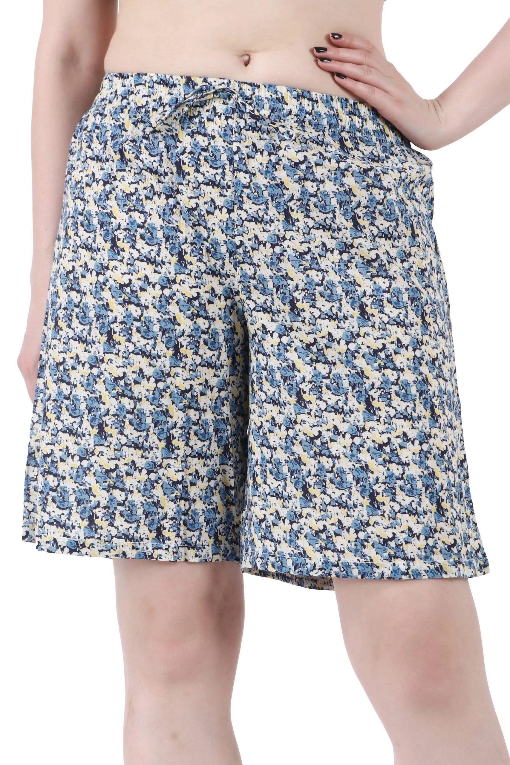 Blue & Cream Floral Printed Shorts