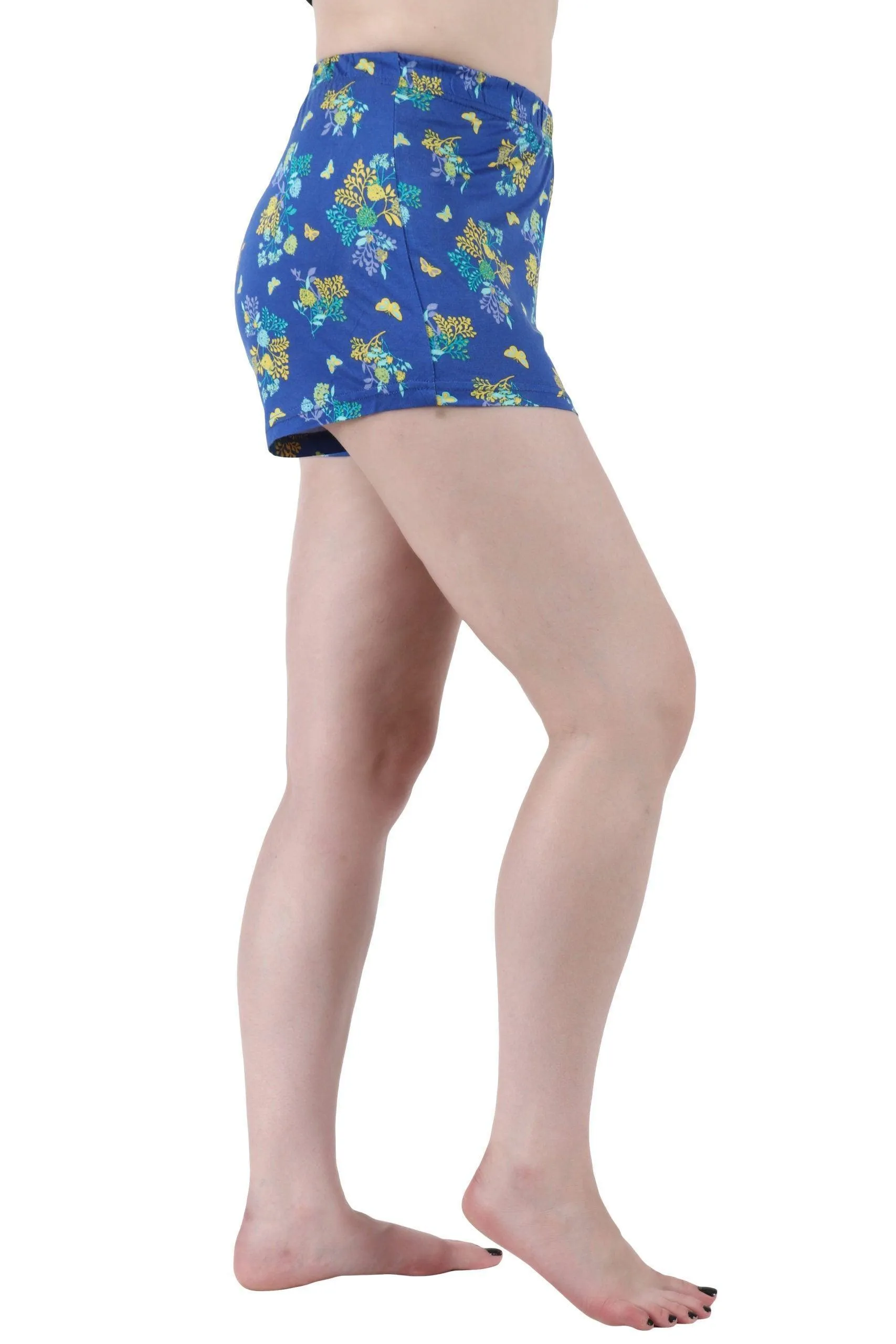 Blue Floral Printed Slip On Shorts