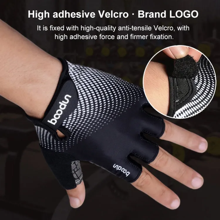 BOODUN 1096 Non-slip Wear-resistant Breathable Fitness Sports Silicone Gloves, Size:L(Black)