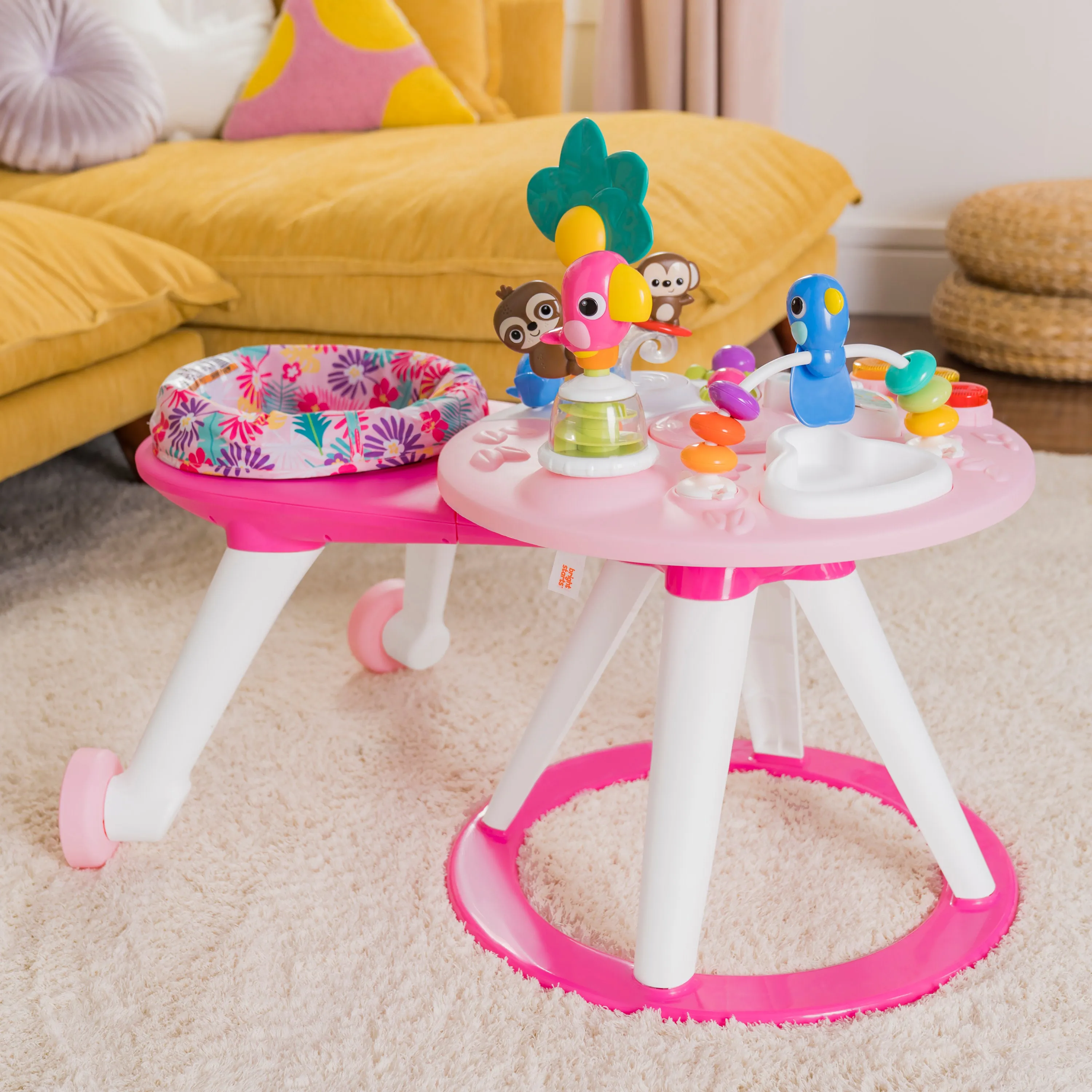 Bright Starts Around We Go 2-in-1 Walk-Around Activity Center & Table, Tropic Coral