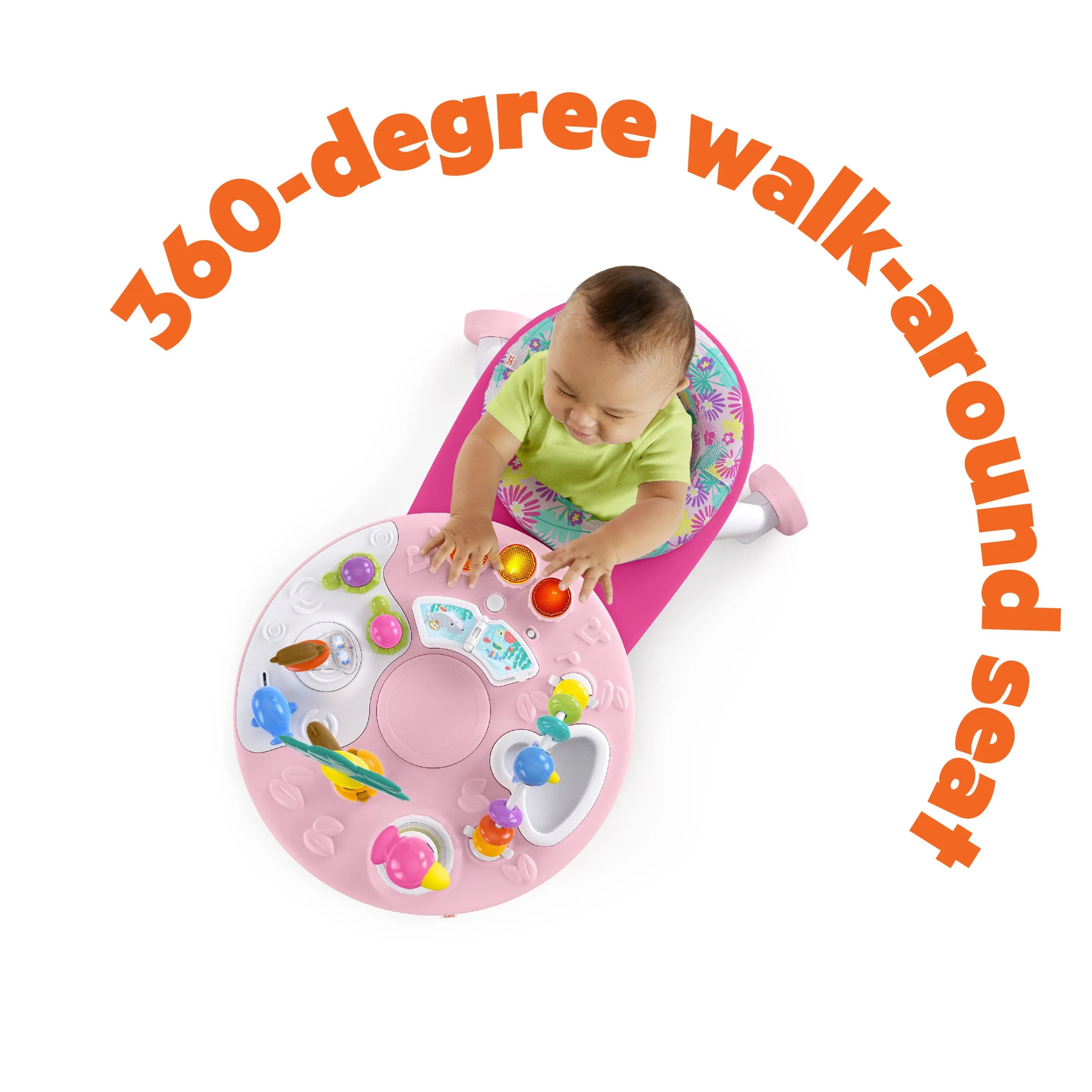 Bright Starts Around We Go 2-in-1 Walk-Around Activity Center & Table, Tropic Coral