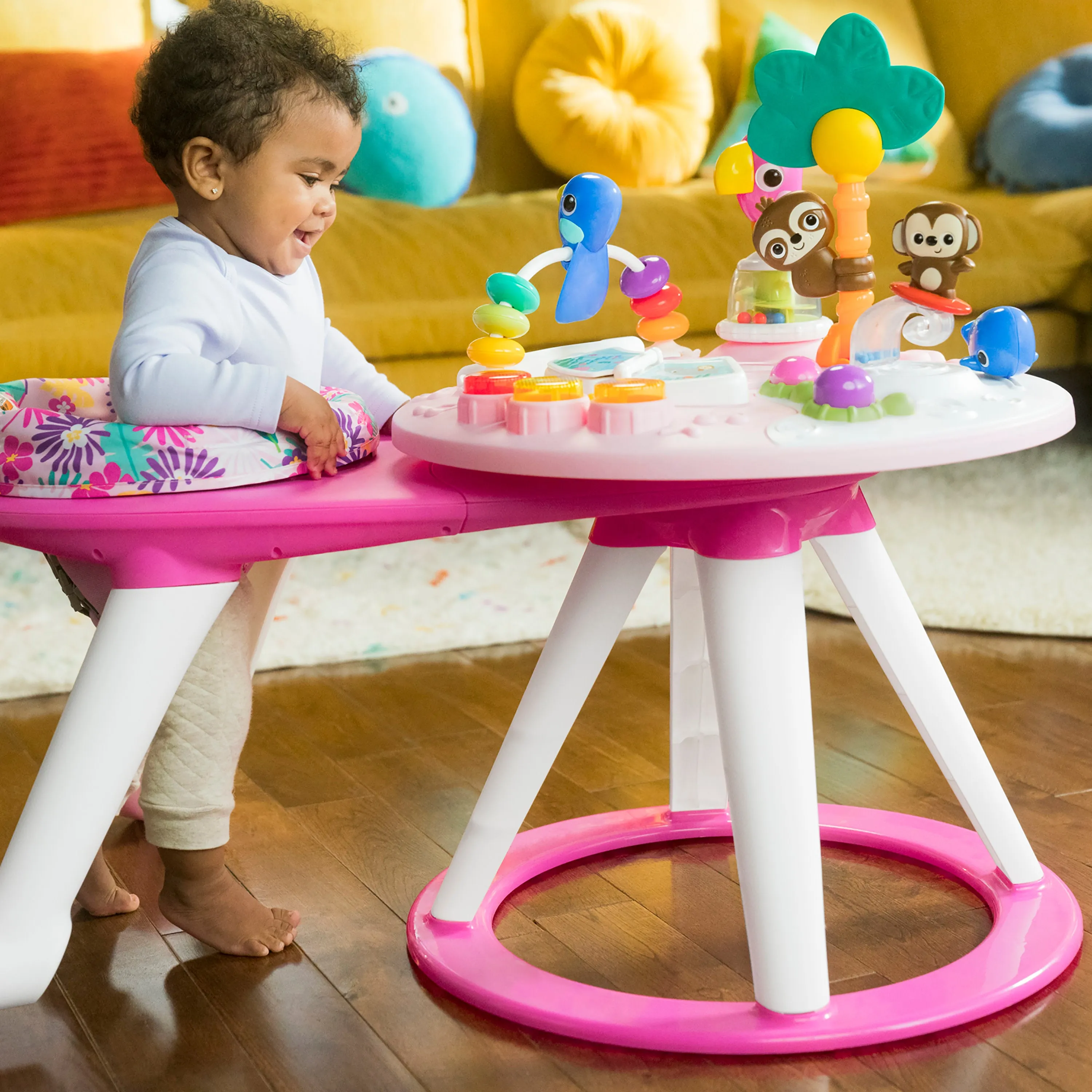 Bright Starts Around We Go 2-in-1 Walk-Around Activity Center & Table, Tropic Coral