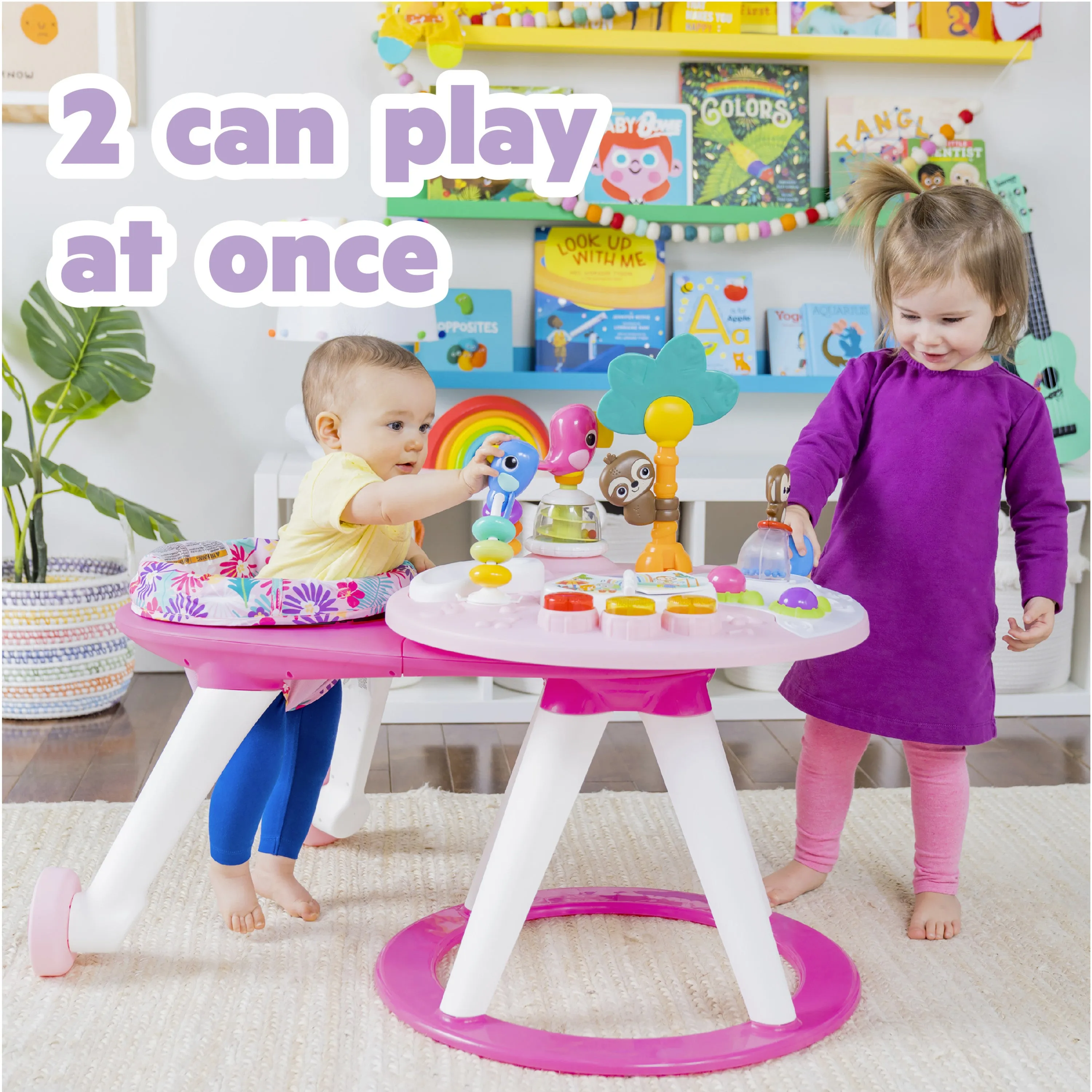 Bright Starts Around We Go 2-in-1 Walk-Around Activity Center & Table, Tropic Coral