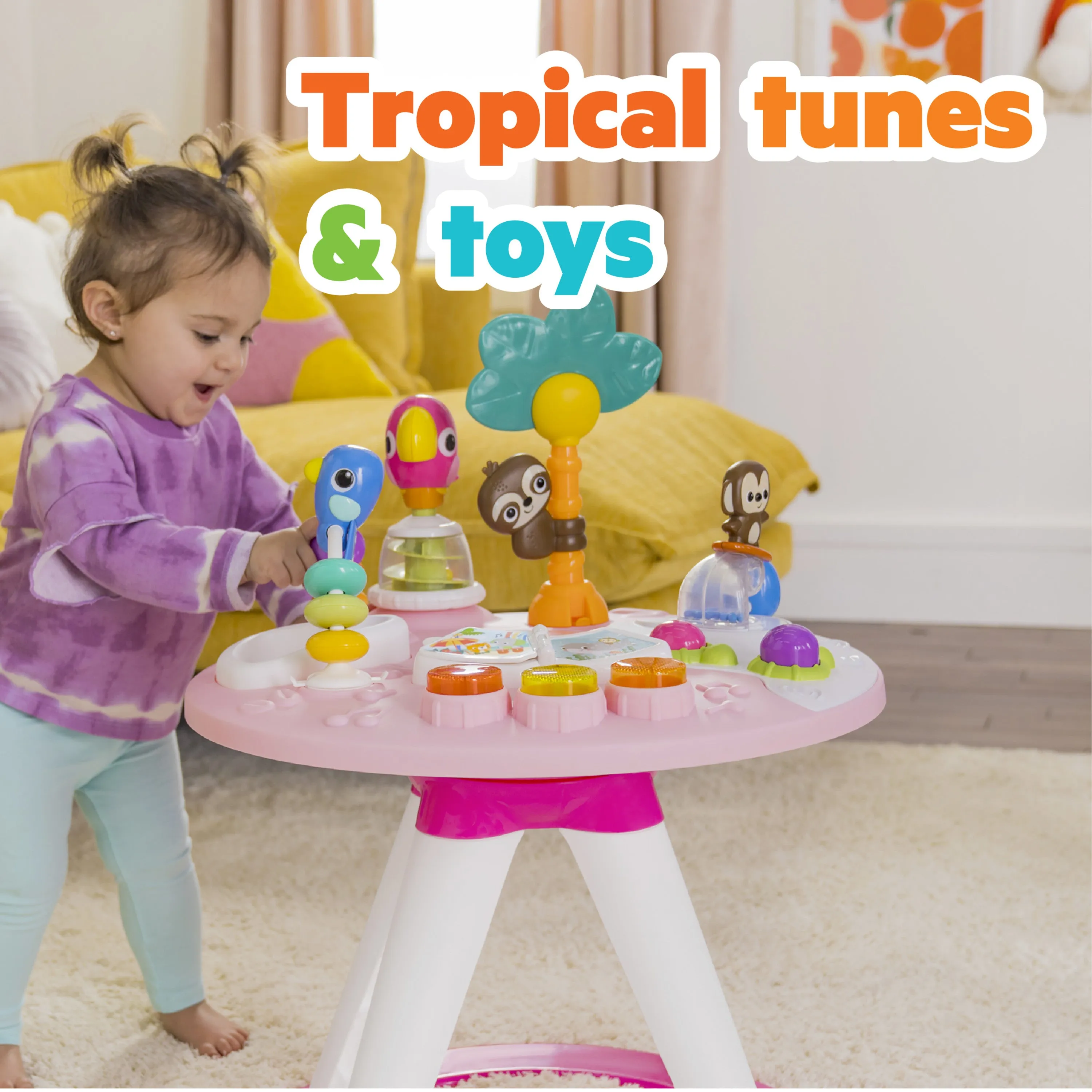 Bright Starts Around We Go 2-in-1 Walk-Around Activity Center & Table, Tropic Coral