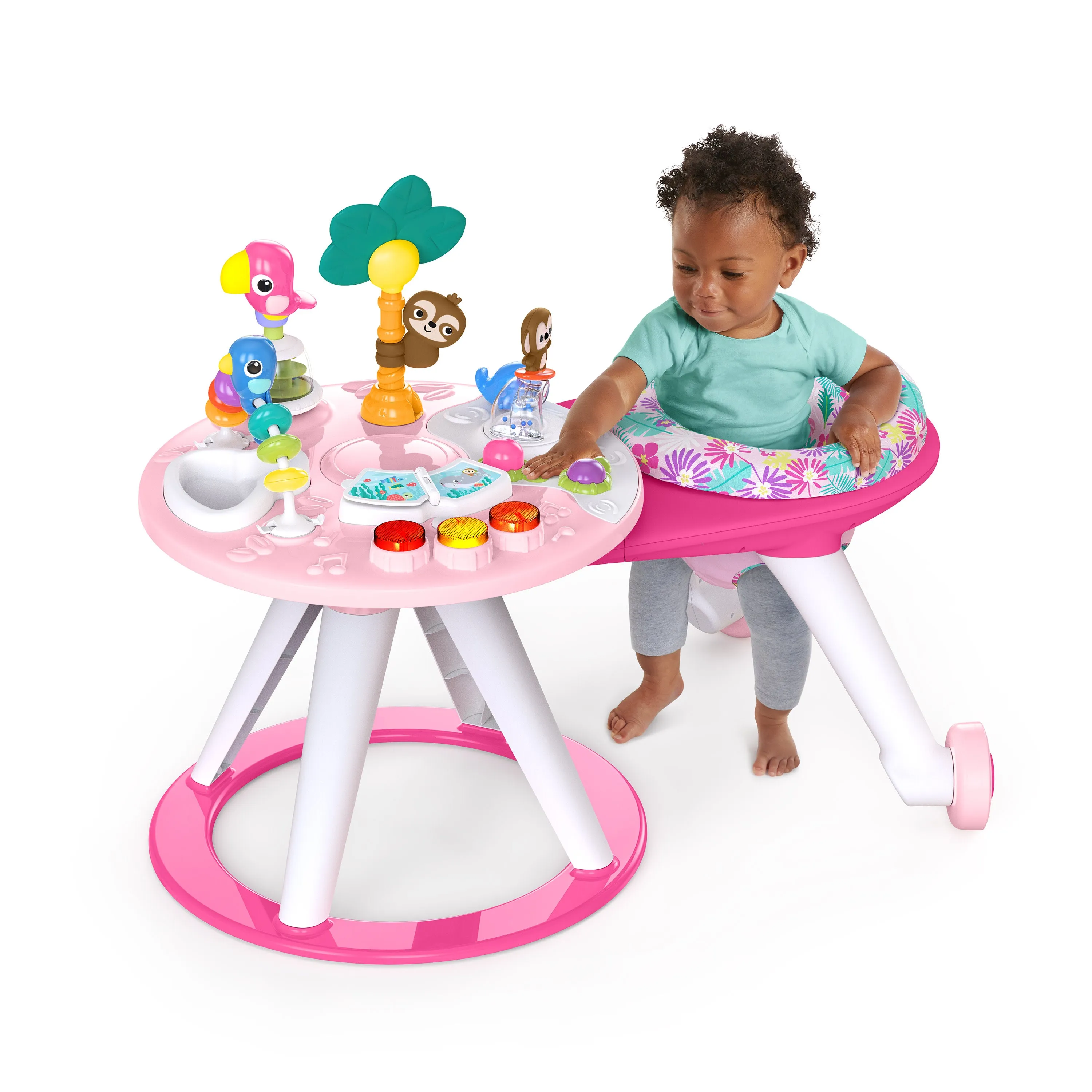 Bright Starts Around We Go 2-in-1 Walk-Around Activity Center & Table, Tropic Coral