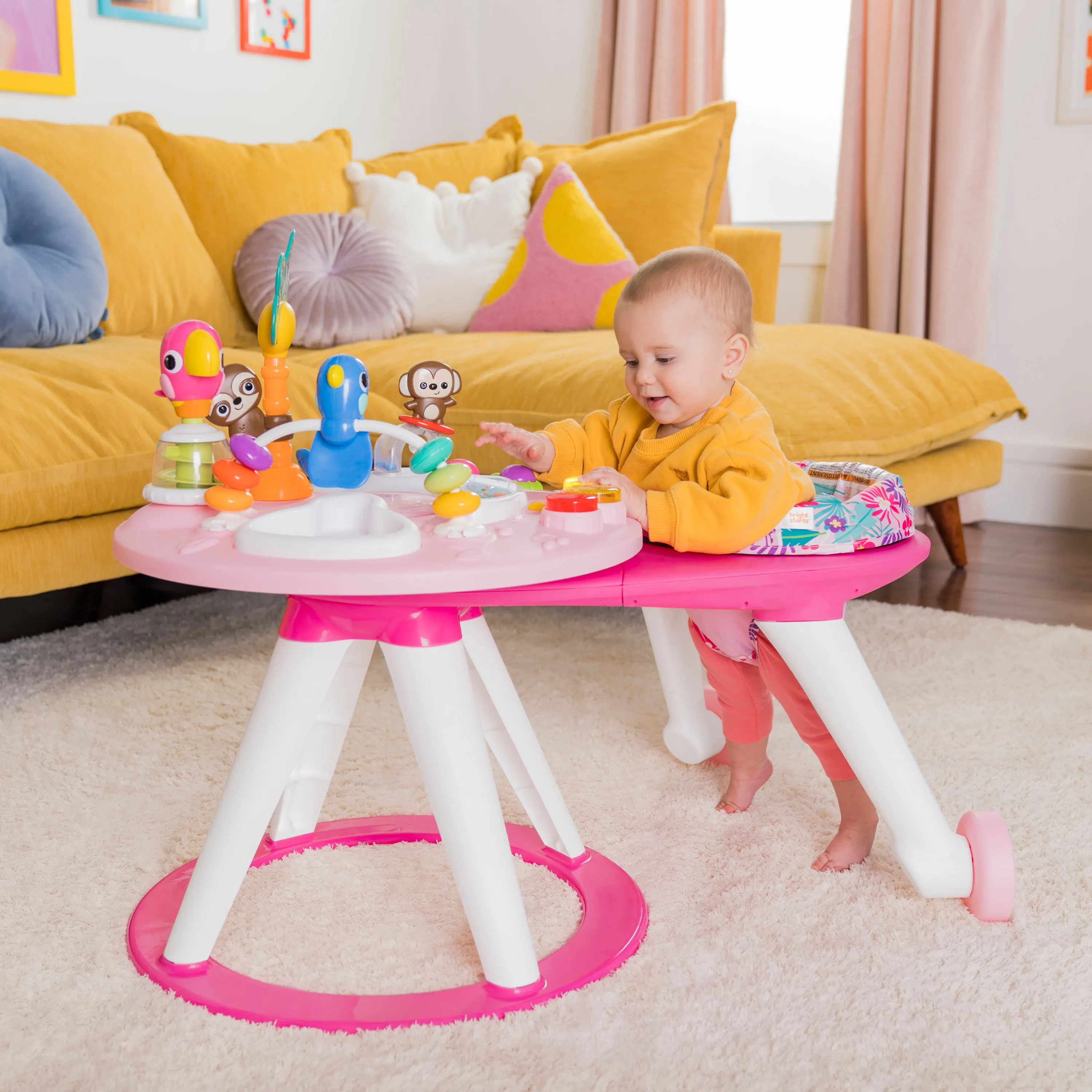 Bright Starts Around We Go 2-in-1 Walk-Around Activity Center & Table, Tropic Coral