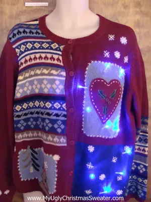 Classic 80s Heart Themed Light Up Cheesy Christmas Sweater