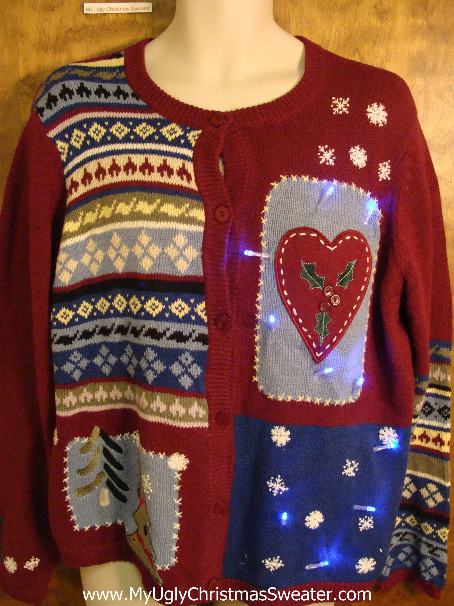 Classic 80s Heart Themed Light Up Cheesy Christmas Sweater