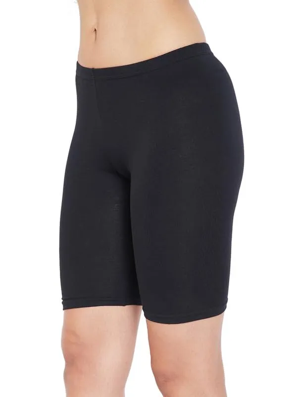 Clovia Women's Cotton Mid Waist Cycling Shorts with Inner Elastic (Pn3352P13_Black_XXL)