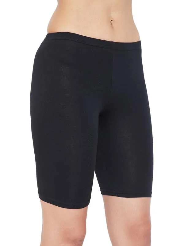 Clovia Women's Cotton Mid Waist Cycling Shorts with Inner Elastic (Pn3352P13_Black_XXL)