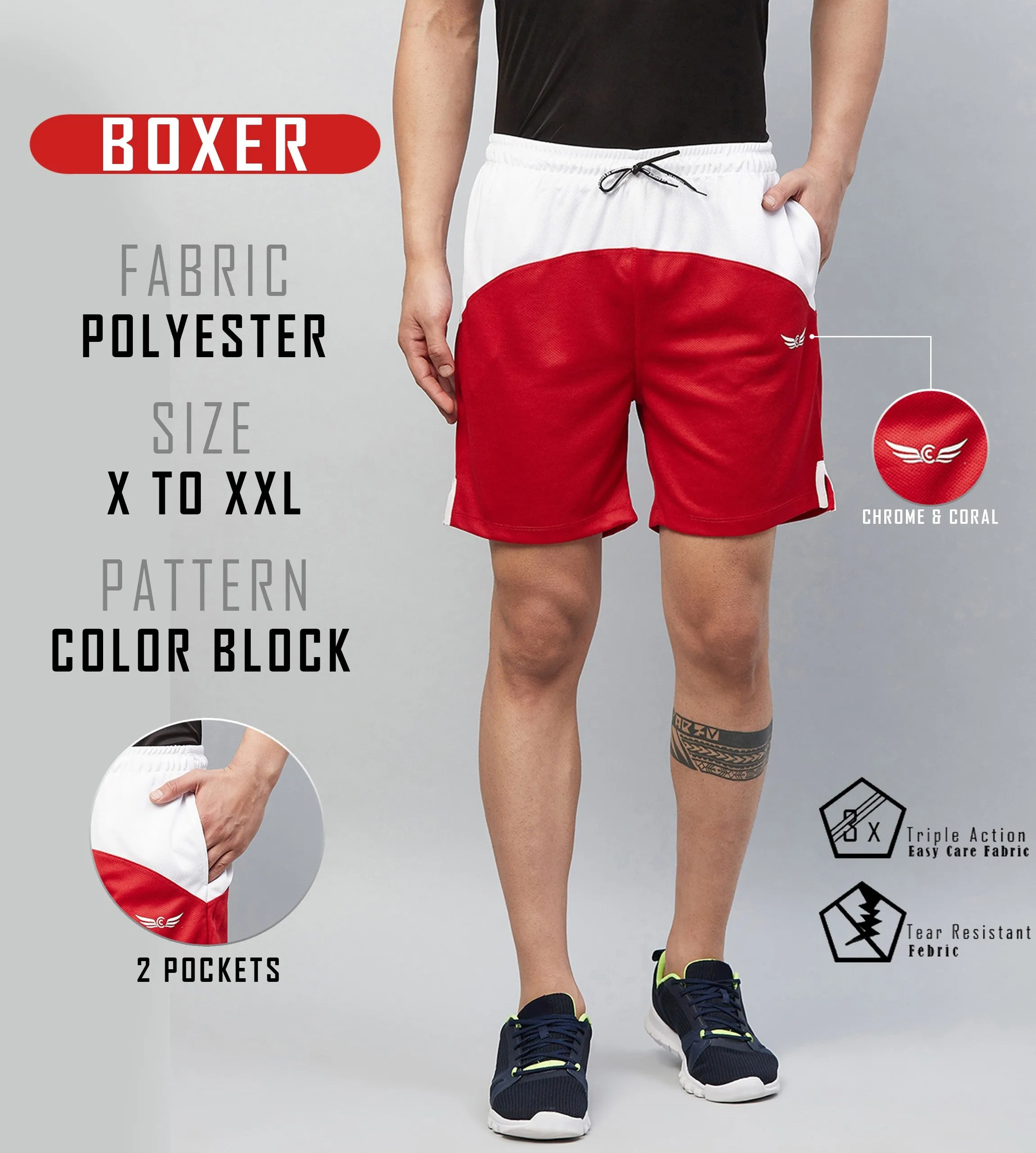 Colorblock Men Shorts (White Red) (Pack of 1)