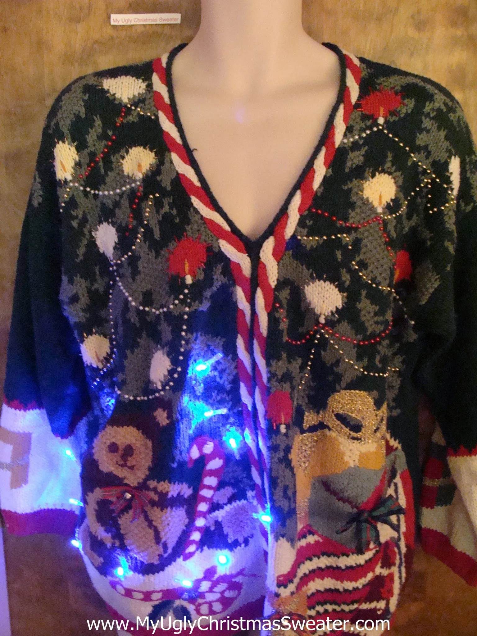 Crazy 80s Light Up Ugly Xmas Sweater with Tree