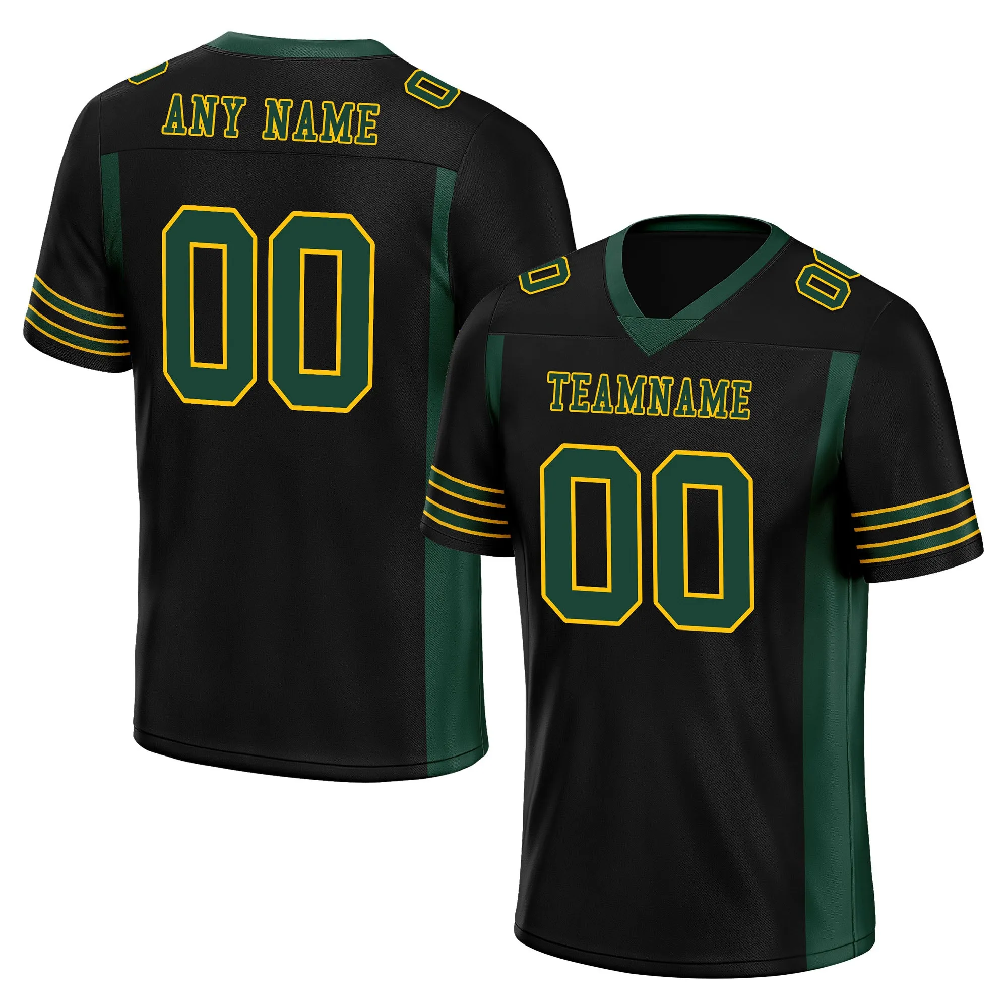 Custom Black Dark Geen Striped Sleeves Personalized Authentic Football Jersey FBJ02-D06062