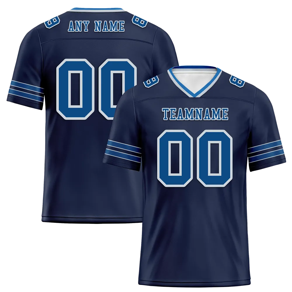 Custom Black Sleeve Stripes Blue Personalized Authentic Football Jersey FBJ02-bc0f08d