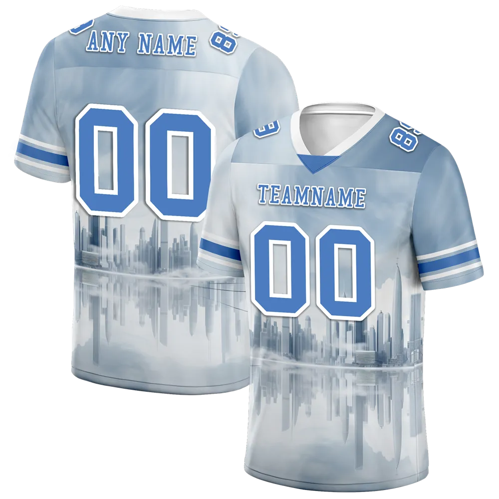 Custom Grey Graffiti Pattern Blue Personalized Authentic Football Jersey FBJ02-bc0fadd