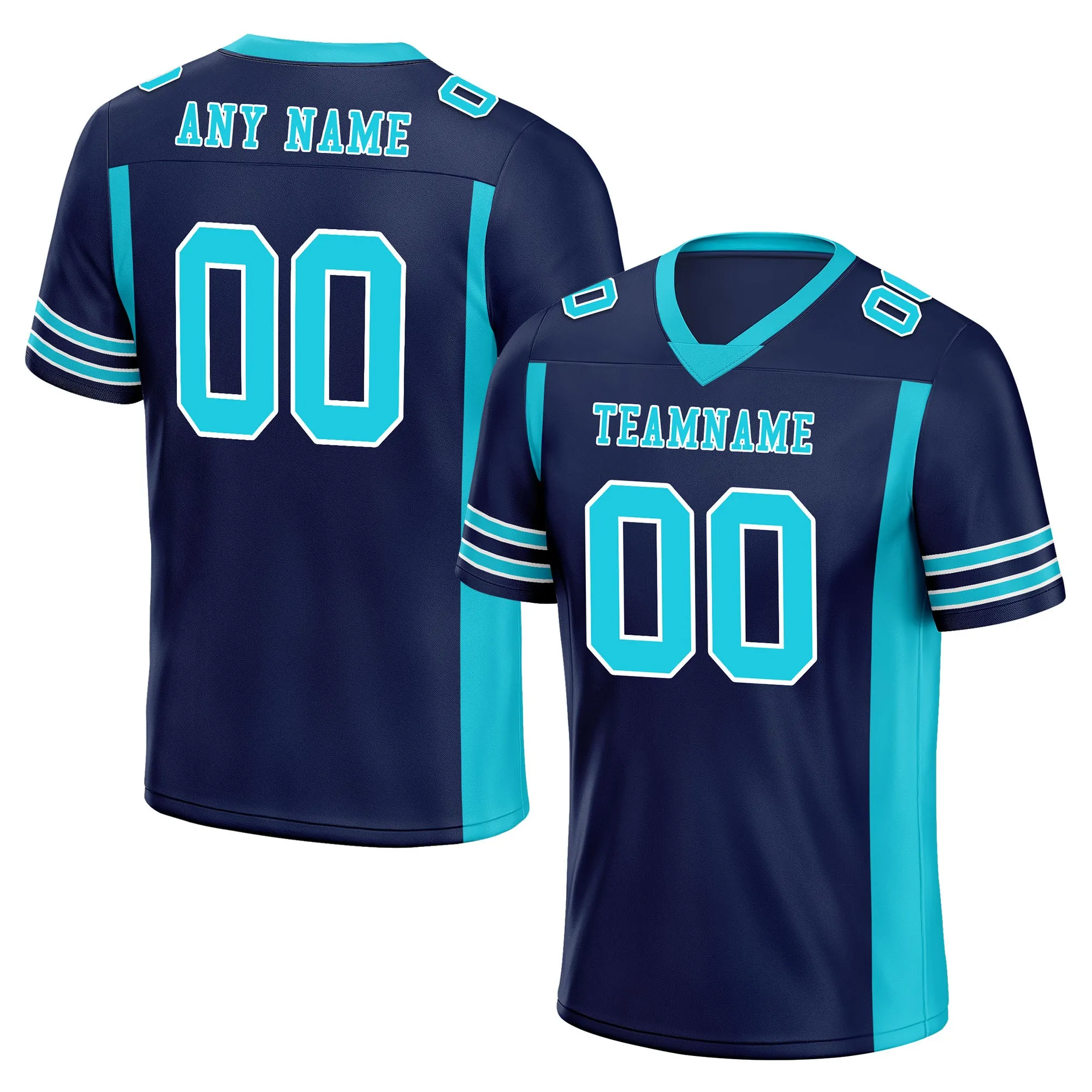 Custom Navy Blue Turquoise Striped Sleeves Personalized Authentic Football Jersey FBJ02-D06079