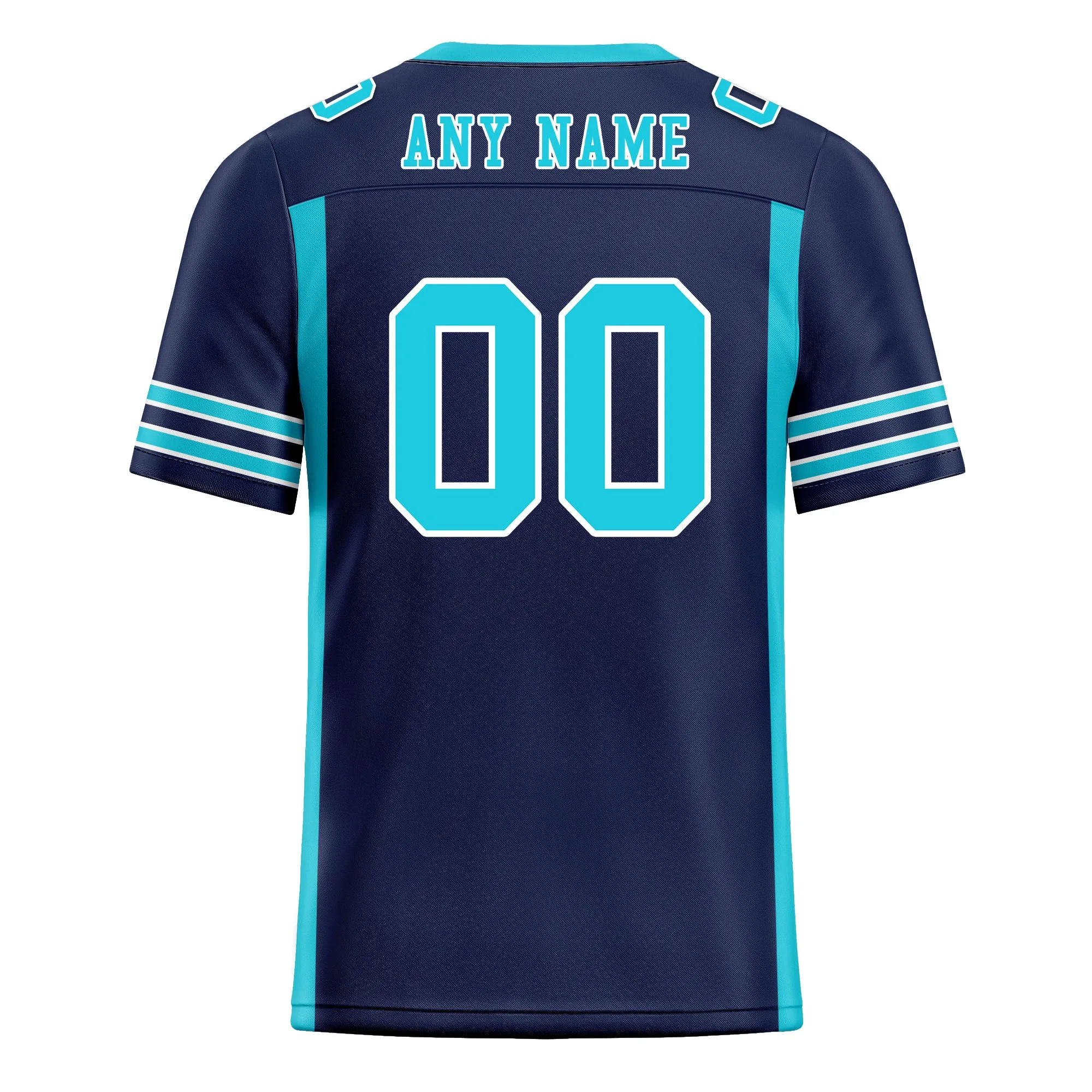 Custom Navy Blue Turquoise Striped Sleeves Personalized Authentic Football Jersey FBJ02-D06079