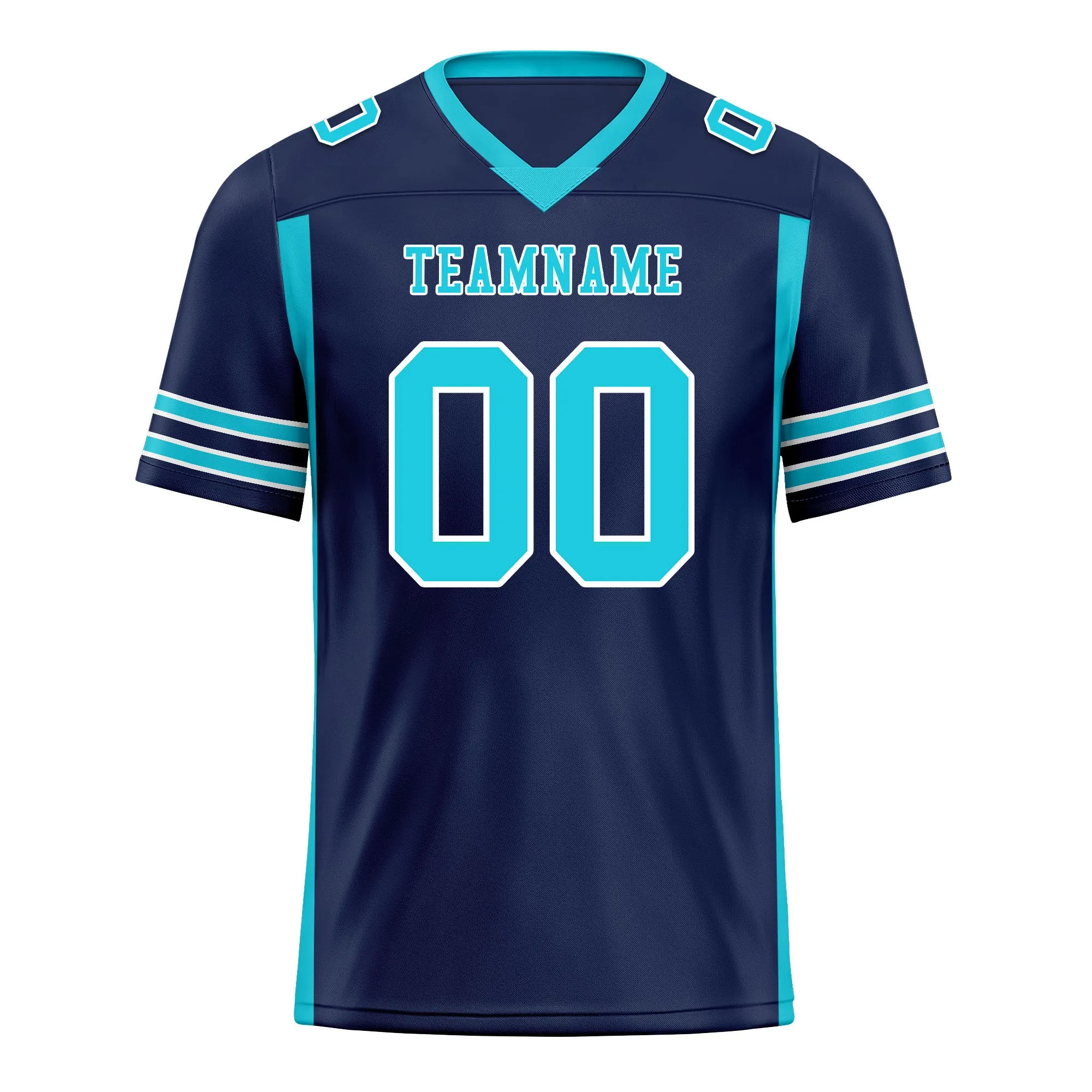 Custom Navy Blue Turquoise Striped Sleeves Personalized Authentic Football Jersey FBJ02-D06079