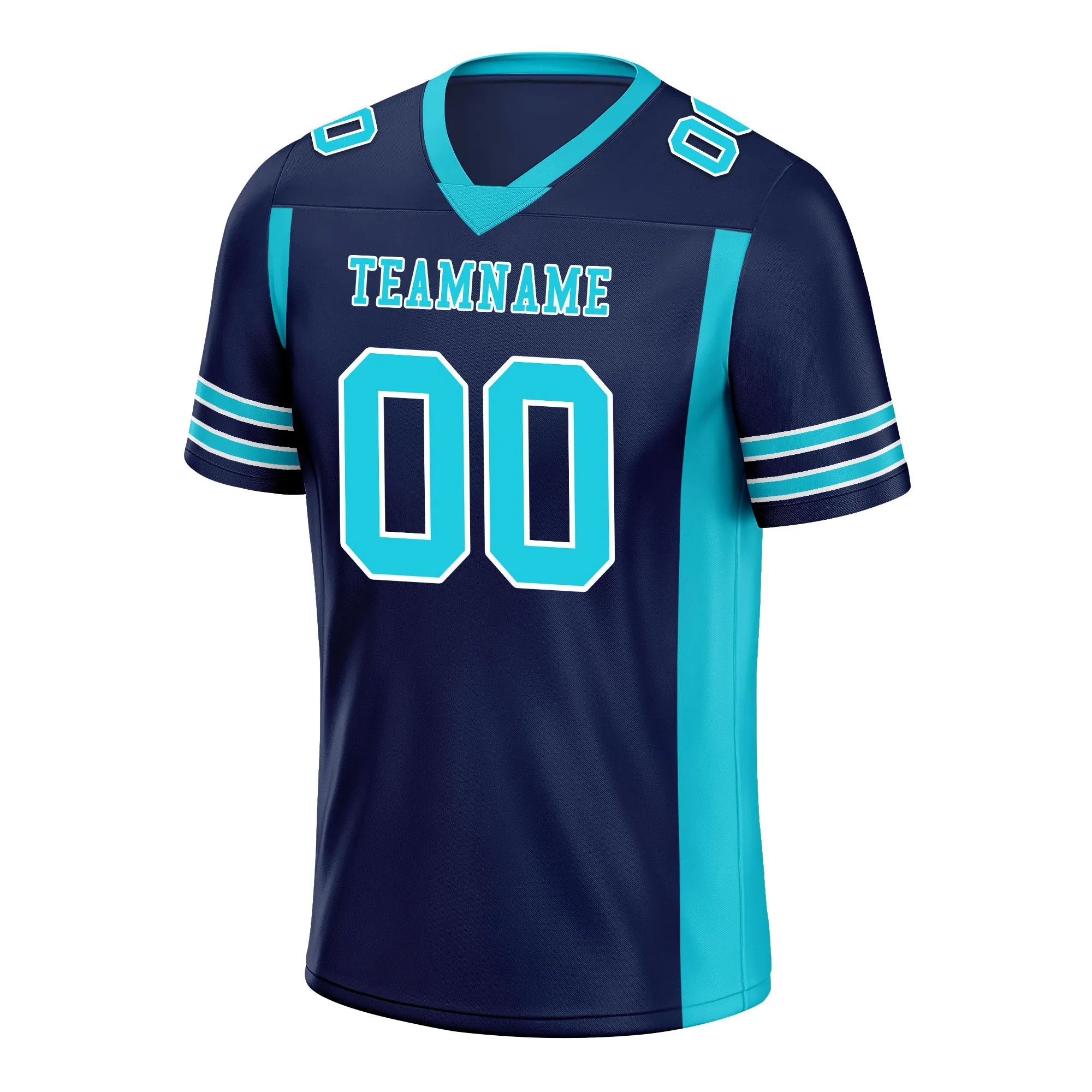 Custom Navy Blue Turquoise Striped Sleeves Personalized Authentic Football Jersey FBJ02-D06079