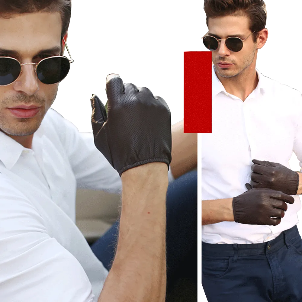 Driving Leather Gloves with Breathable Mesh Short Wrist Style