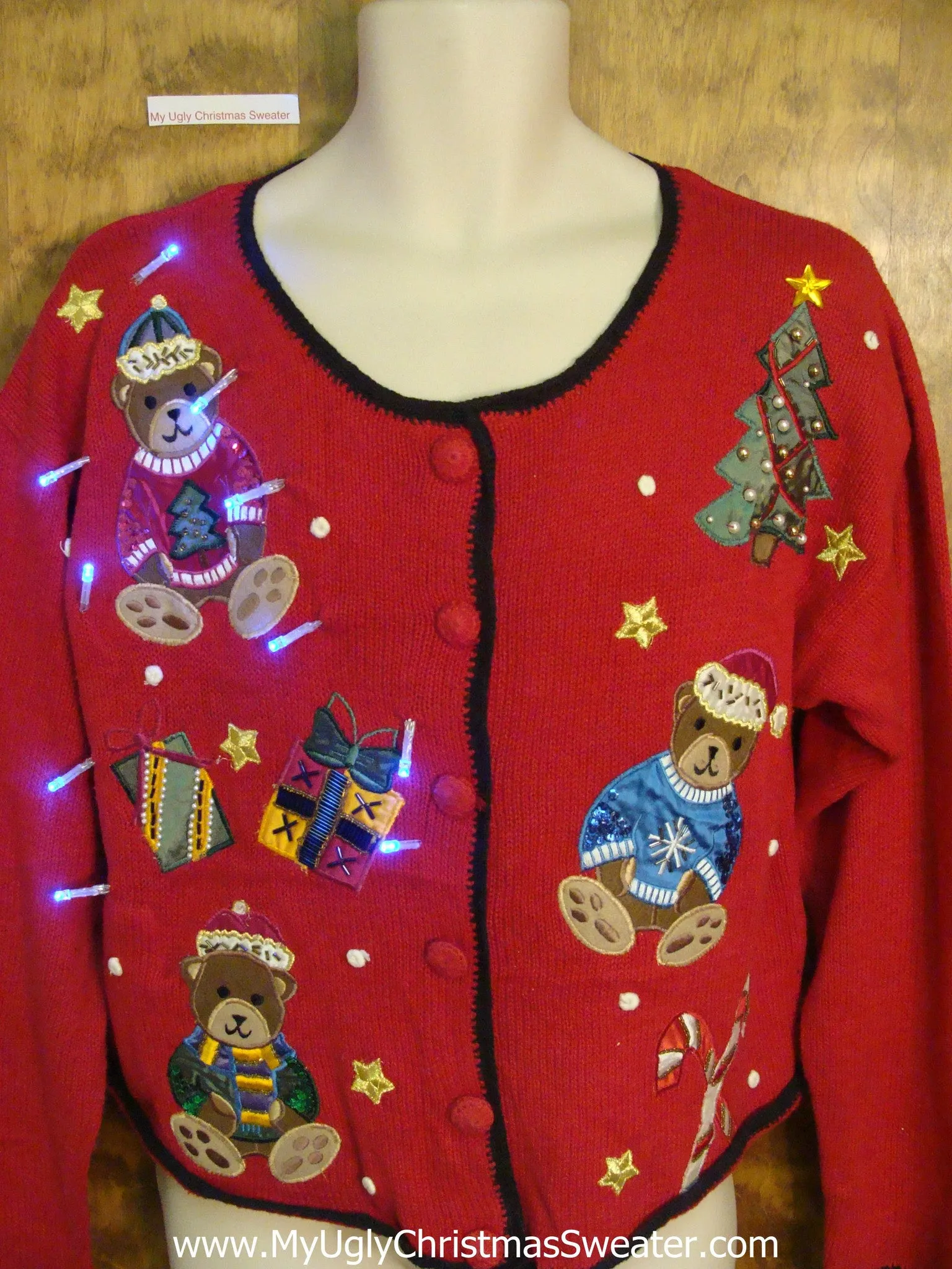 Floating Teddy Bears Tacky Xmas Sweater with Lights