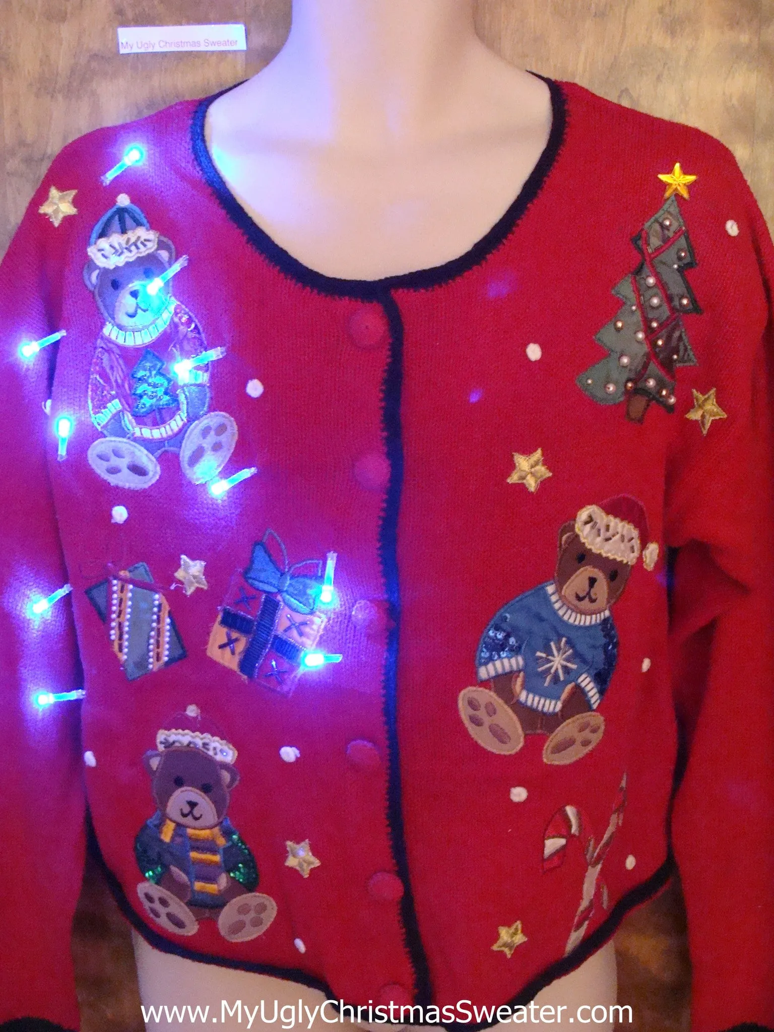 Floating Teddy Bears Tacky Xmas Sweater with Lights