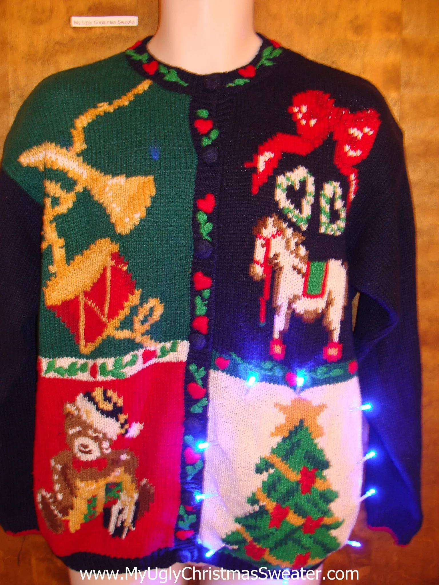 Fun Colorful 80s Light Up Cheesy Christmas Sweater