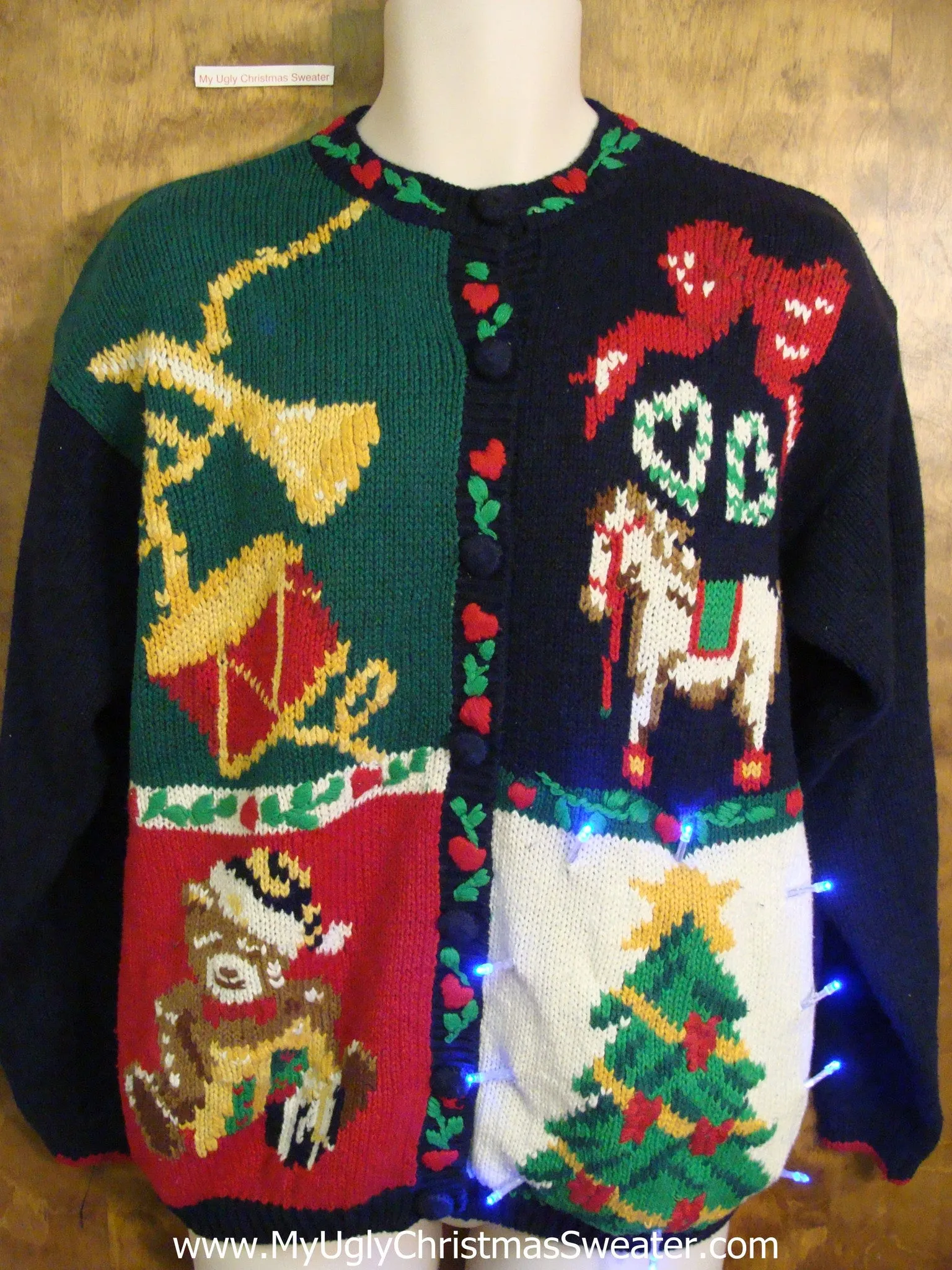 Fun Colorful 80s Light Up Cheesy Christmas Sweater