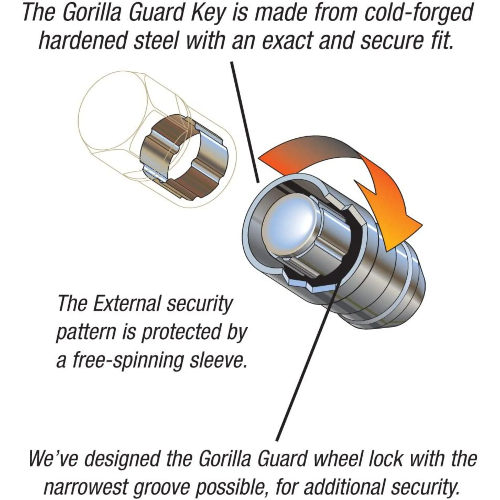 Gorilla Automotive Guard Locks, 14mm x 1.50 Wheel Locks for Cars with Key, Acorn, Chrome