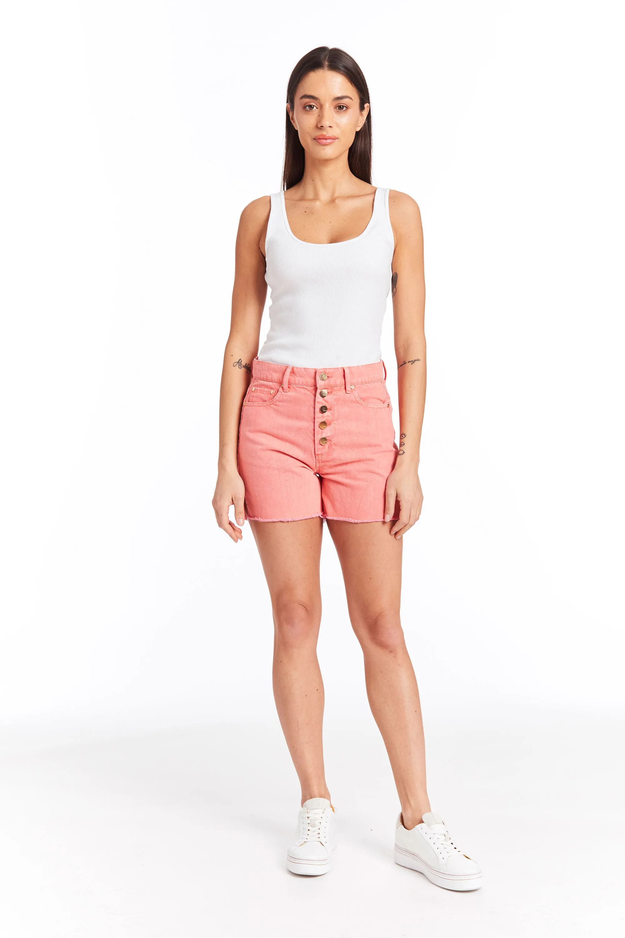 Hampton - High Rise Side Slit Short With Raw Edge Hem