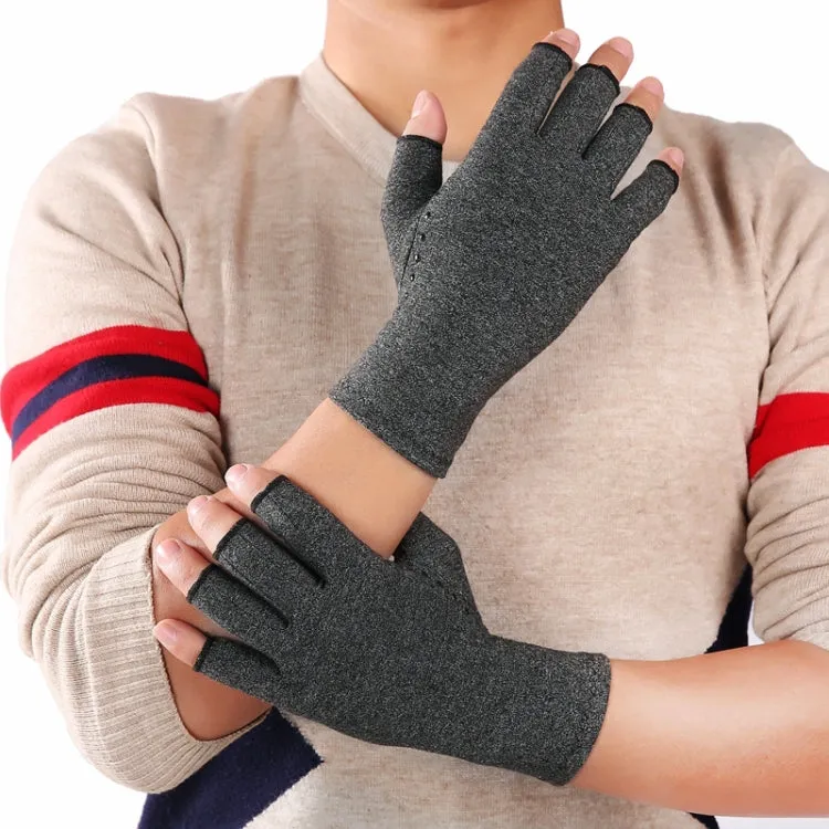 Hemp Gray Dispensing A Pair Sports Breathable Health Care Half Finger Gloves Rehabilitation Training Arthritis Pressure Gloves, Size:M