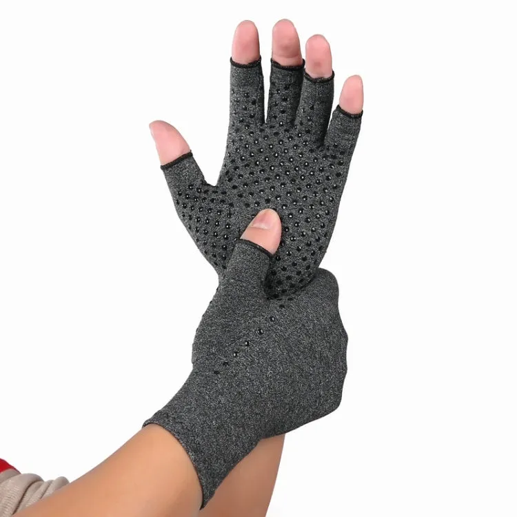 Hemp Gray Dispensing A Pair Sports Breathable Health Care Half Finger Gloves Rehabilitation Training Arthritis Pressure Gloves, Size:M