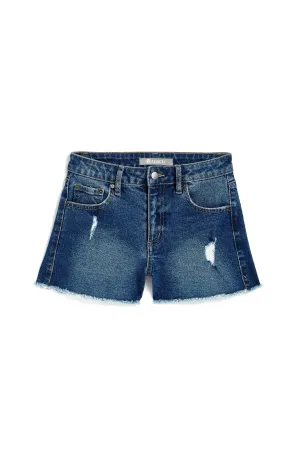 High Rise Destructed Shorts In Indigo