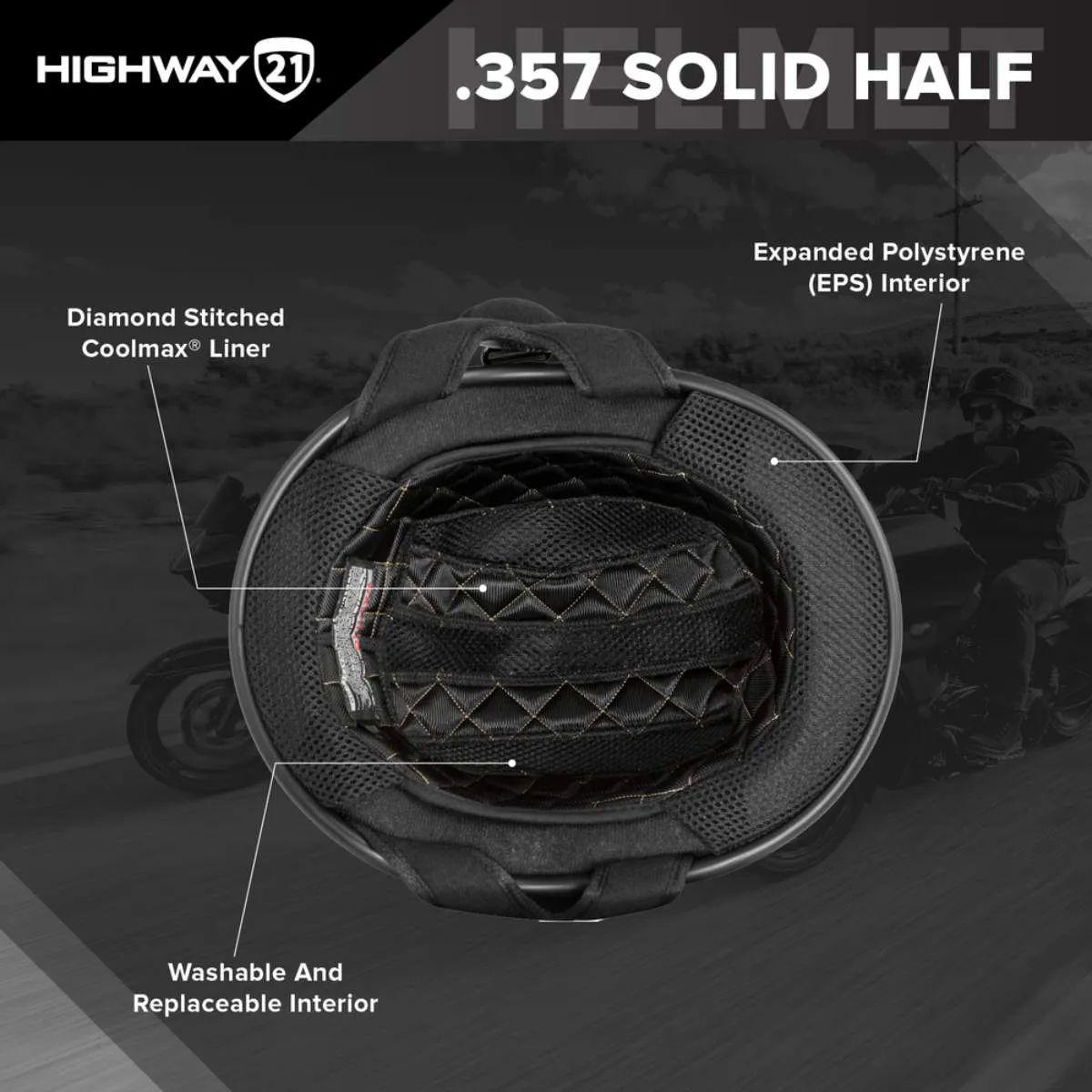 Highway 21.357 Solid Gloss Black Half Helmet