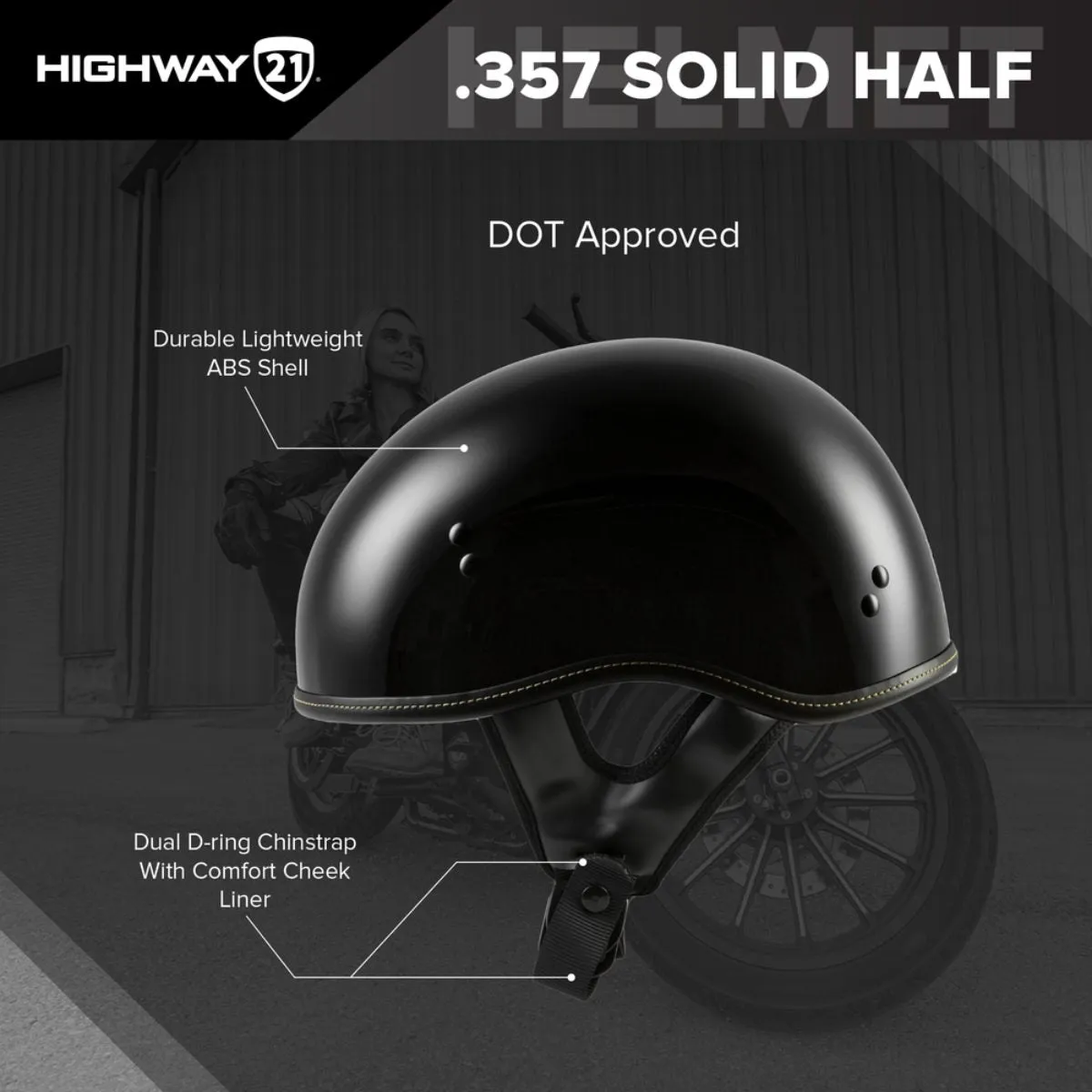 Highway 21.357 Solid Gloss Black Half Helmet