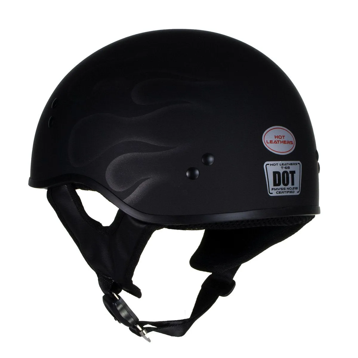 Hot Leathers T68 'Type-1' Flat Black Motorcycle DOT Skull Cap Helmet