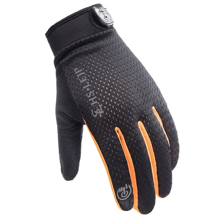 HSLEJP Outdoor Sports Breathable Touch Screen Antiskid Cycling Full Finger Gloves, Size: M(Black Orange)